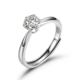 ARN206A | 925 Silver 5mm CZ Set Adjustable Solitaire Ring