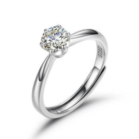ARN206A | 925 Silver 5mm CZ Set Adjustable Solitaire Ring