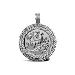 ASP001-H-SG | JN Jewellery 925 Silver Half Size St George Medal Pendant Rope Edge