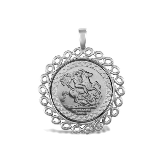 ASP002-H-SG | JN Jewellery 925 Silver Half Size St George Medal Pendant Swirl Design