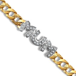 JBB211 | 9ct Gold CZ Set Mottled Curb "MUM" Bracelet
