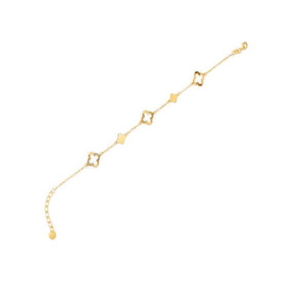 JBB451 | 9ct Yellow Gold Cable Link Clover Bracelet 6.5+1 inch length