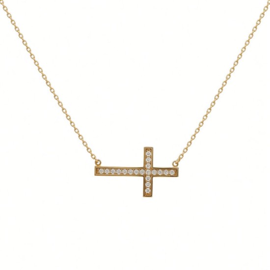 9ct Yellow Gold Cubic Zirconia Set Cross Necklace - 18"