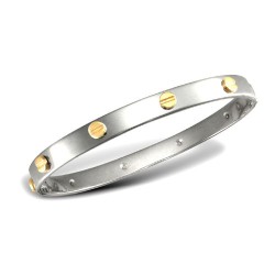 JBG043A | Gents White with Yellow Screws Solid Screw Bangle