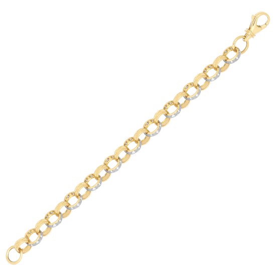 JCN079B-7.5 | 9ct Yellow Gold CZ set and Patterened Belcher 11mm Gauge Bracelet