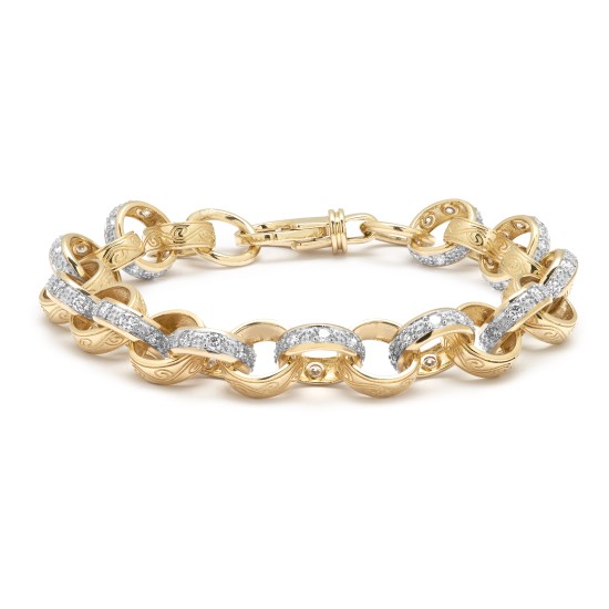 JCN079B-7.5 | 9ct Yellow Gold CZ set and Patterened Belcher 11mm Gauge Bracelet