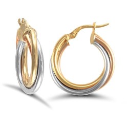 JER090 | 9ct 3 Colour Gold Twist Hoop Earrings
