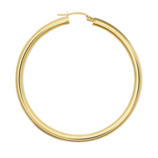 JER179D | 9ct yellow gold 3mm polished round-tube creole hoops.