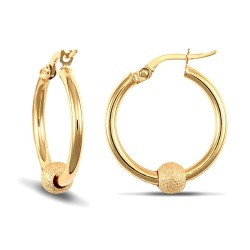 JER476B | 9ct yellow gold 2mm polished round-tube creole hoops + Ball.
