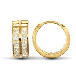JER523 | 9ct Yellow Gold Huggie Earrings With Cubic Zirconia Stones