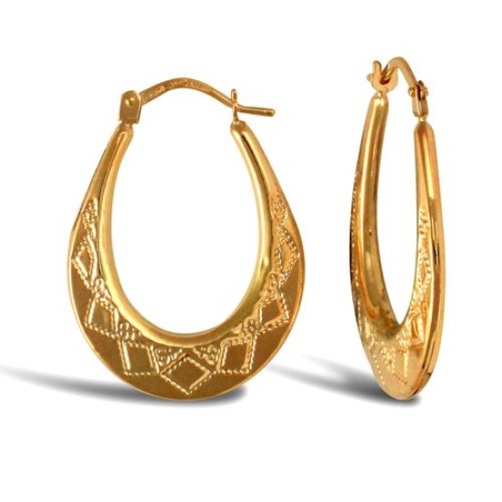 JER589 | 9ct Yellow Gold Oval Diamond Cut Earrings