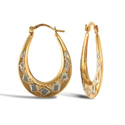 JER590A | 9ct Yellow And White Gold Oval Diamond Cut Earrings