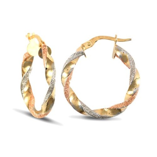 JER662B | 9ct 3 Coloured Gold Hoop Earrings