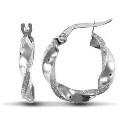 JER671A | 9ct White Gold Polished/Frost Hoop Earrings