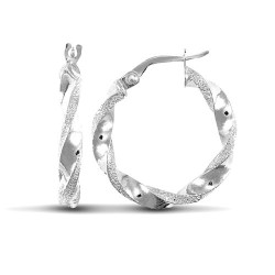 JER671B | 9ct White Gold Polished/Frost Hoop Earrings