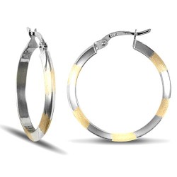 JER708B | 9ct Yellow And White Gold Frosted/Plain Hoop Earrings