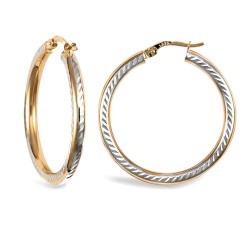 JER710C | 9ct Yellow And White Gold Diamond Cut Hoop Earrings