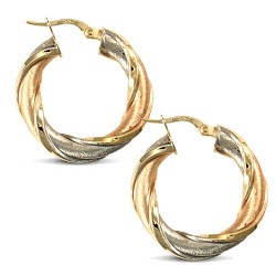 JER724A | 9ct 3 Colour Gold Twisted Hoop Earrings