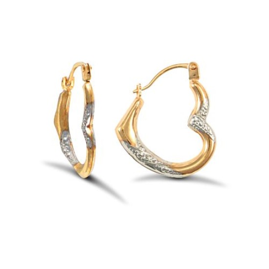 JER732 | 9ct Yellow And White Gold Heart Creole Earrings