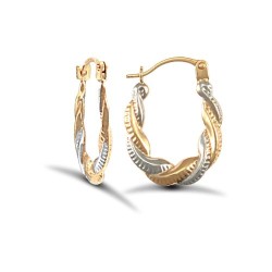 JER733 | 9ct Yellow And White Gold Plaited Creole Earrings