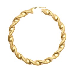 JER769B | 9ct Yellow Gold Polished & Frosted Twist Hoop Earring