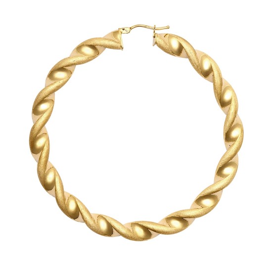 JER769B | 9ct Yellow Gold Polished & Frosted Twist Hoop Earring