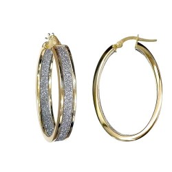 JER772B | 9ct Yellow Gold Oval Double Sided Moon Dust Hoop Earring