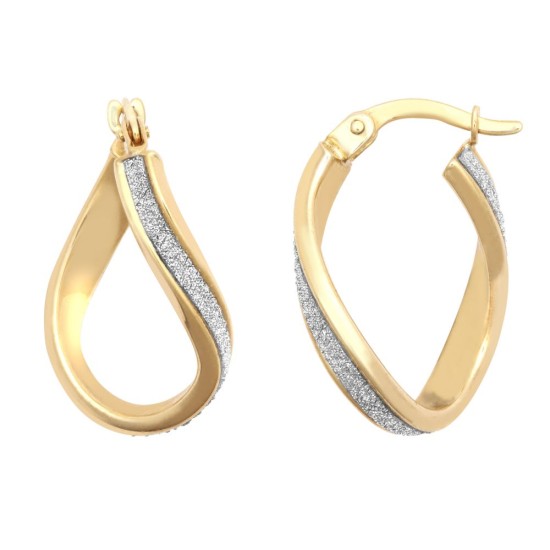 9ct Yellow Gold Wavy Twist Moondust Drop Earrings. Fitted with classic snap down post for easy click-on.