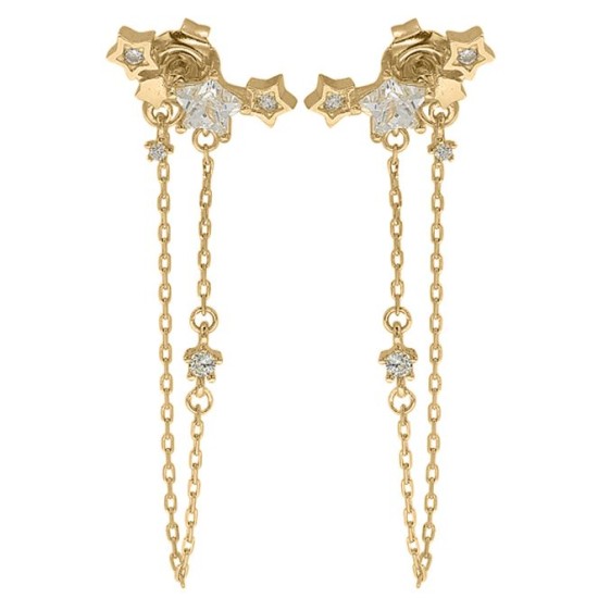 JER825 | 9ct Yellow Gold CZ Set Drop Chain Earrings