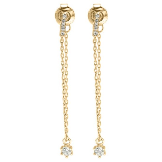 JER826 | 9ct Yellow Gold CZ Set Drop Chain Earrings