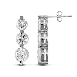 JES192 | 9ct White Gold3 Stone Gold Cubic Zirconia Drop Stud Earrings