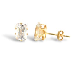 JES198 | 9ct Yellow Gold Oblong Cubic Zirconia Stud Earrings