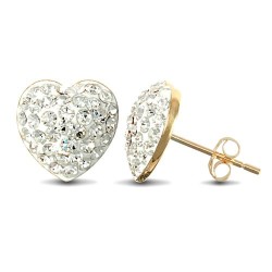 JES213 | 9ct Yellow Gold Crystal Heart Stud Earrings