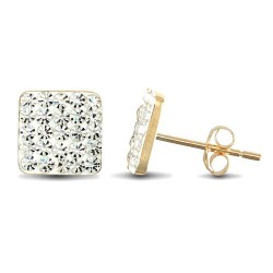 JES218 | 9ct Yellow Gold Crystal Square Stud Earrings