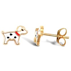 JES249 | 9ct Yellow Enamelled Dog Stud Earring