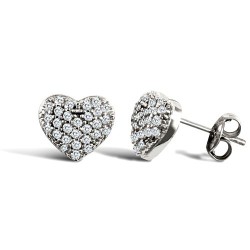 JES329 | 9ct White Gold Domed Heart Stud Earrings