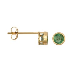 JES355 | 9ct Yellow Rub-over Set Emerald Stud Earrings