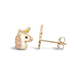 JES374 | 9ct Yellow Enamelled Unicorn Stud Earrings