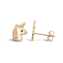 JES374 | 9ct Yellow Enamelled Unicorn Stud Earrings