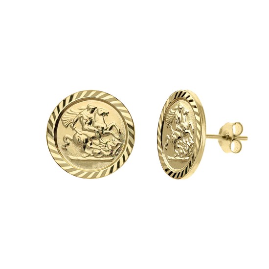 JES376 | 9ct Yellow 10mm St George & Dragon Studs