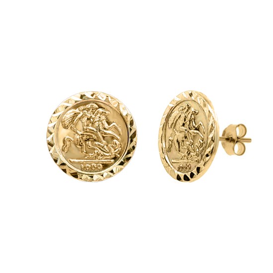 9ct Yellow 10mm St George & Dragon Stud Earrings