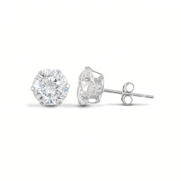 9ct white gold Stud Earrings claw-set with a 6mm solitaire cubic zirconia stone.