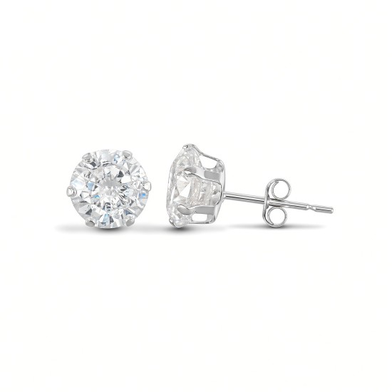 9ct white gold Stud Earrings claw-set with a 6mm solitaire cubic zirconia stone.