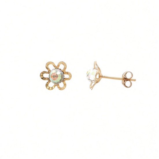 9ct Yellow Gold Austrian Crystal Ball Flower Stud Earrings
