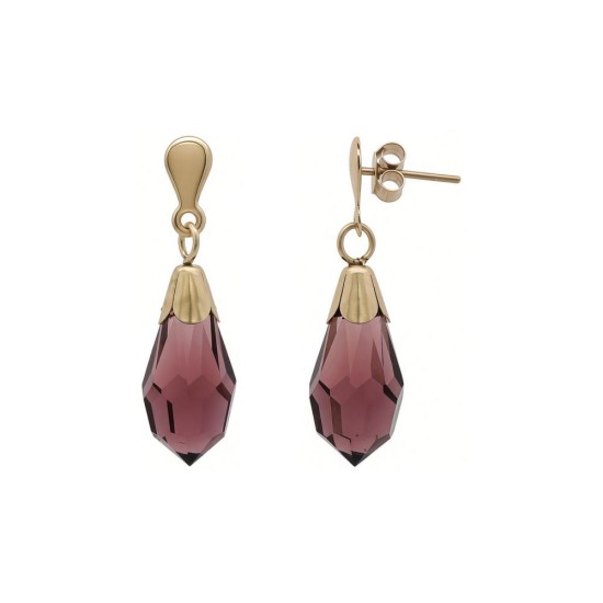 9ct Yellow Gold Amethyst Colour Austrian Crystal Drop Stud Earrings