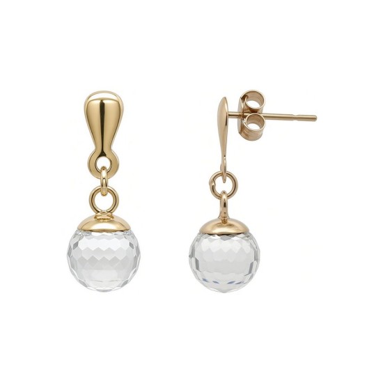 9ct Yellow Gold Austrian Crystal Disco Ball Drop Stud Earrings