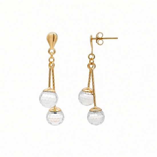 9ct Yellow Gold Austrian Crystal Disco Ball Double Drop Stud Earrings