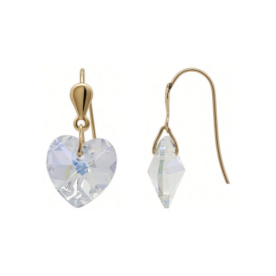 9ct Yellow Gold Austrian Crystal Heart Drop Earrings