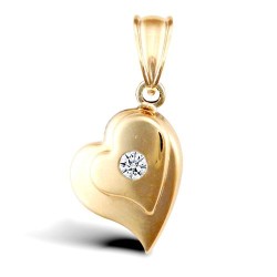 JPC215 | 9ct Yellow Gold Double Layered Heart Charm With An inset Cz