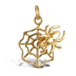 JPD565 | 9ct Yellow Gold Solid Spider On Web Pendant